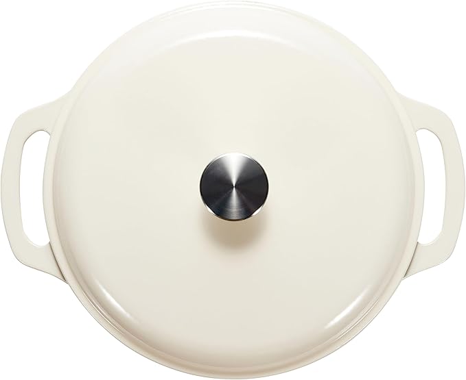 Amazon Basics Enameled Cast Iron Dutch Oven Pot with Lid, Dual Handles, Heavy-Duty, Oven Safe for Stews, Roasting, Baking, 7.3-Quart, White - Image 3