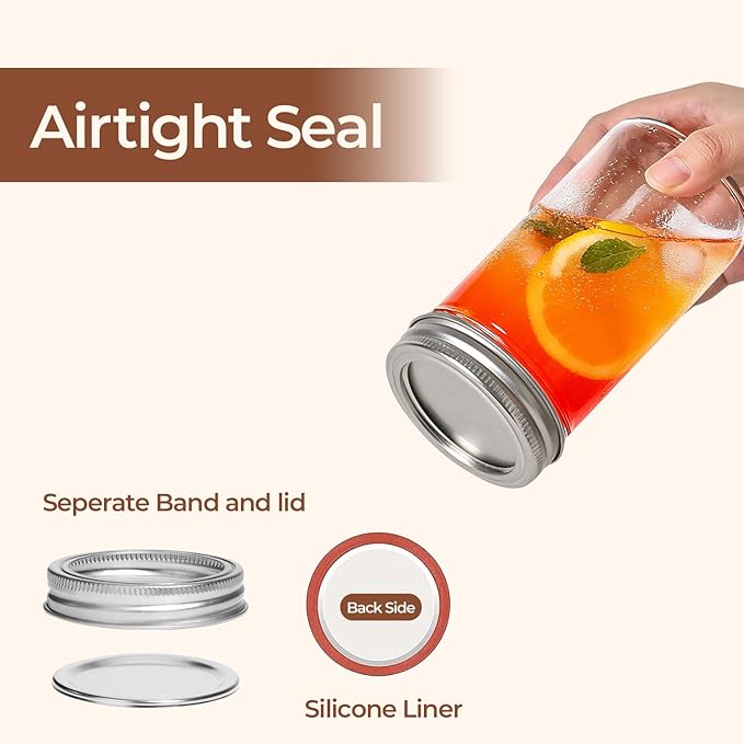 ComSaf 12 oz Mason Jars with Lids 6 Pcs, Regular Mouth Canning Jars with Seal Bands, 12 oz Glass Jar with lid for Soft Drinks, Juice, Jam, Jelly, Sauce, Dessert, Overnight Oats, Pickles - Image 3