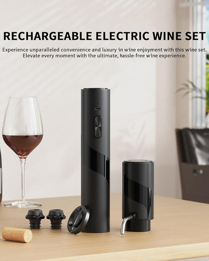 CIRCLE JOY Electric Wine Bottle Opener Set Rechargeable 7-in-1 Wine Set with Foil Cutter, Electric Wine Opener, Electric 2in-1 Wine Aerator & Pourer, Electric Vacuum Pump and 2 Wine Stoppers, Black - Image 2