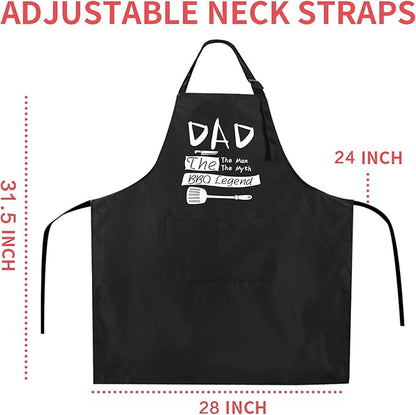 Rosoz Funny Black Chef Aprons for Men, Dad BBQ Legend, Adjustable Kitchen Cooking Aprons with Pocket Waterproof Oil Proof Father’s Day/Birthday