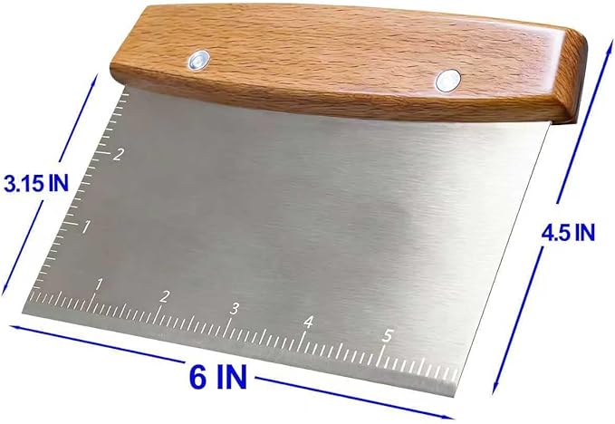 Professional Dough Cutter & Bench Scraper - Ultimate Dough Scraper Tool with Stainless Steel Blade & Wood Handle - Image 2