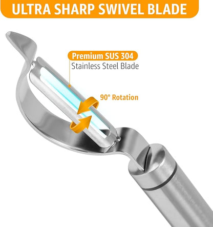 Potato Peeler Stainless Steel, Curved Multifunctional Vegetable Peeler for Kitchen, Peeler Knife Ultra Sharp Blade, Fruit & Veggie Food Peeler, Eye Remover, Hang Loop