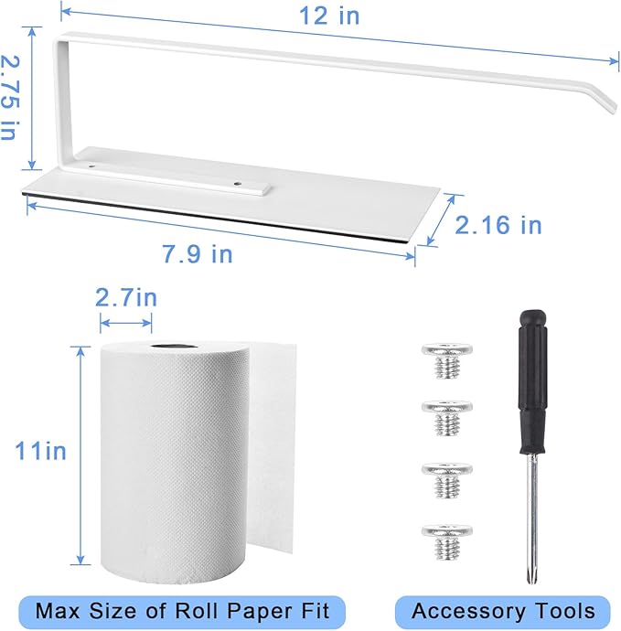 Magnetic Paper Towel Holder for Fridge, Toilet Paper Roll Holder Magnetic Paper Towel Rack Wall Mount Fridge Organizer for Papers Towels Roll Bathroom Toilet Garage RV Decor Kitchen Organization White - Image 2