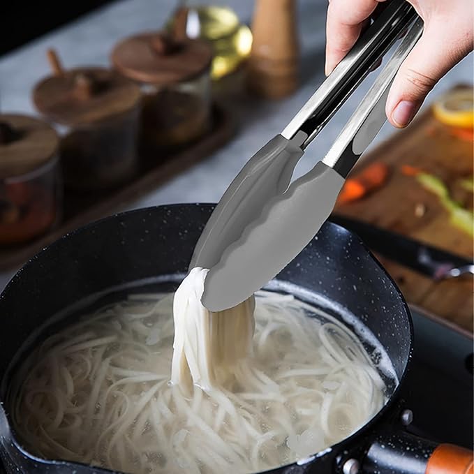 HINMAY Small Serving Tongs with Silicone Tips 7 Inch Mini Stainless Steel Food Tongs, Set of 3 (Gray) - Image 5
