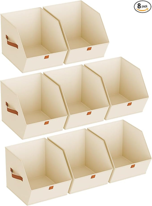 Homsorout Fabric Closet Storage Cubes - 8 Pack Square Storage Bins with Dual Handles for Clothes, Towels, Toys, Cube Storage Organizers for Bedroom, Nursery, Shelves, Closet, Small Spaces, Light Beige
