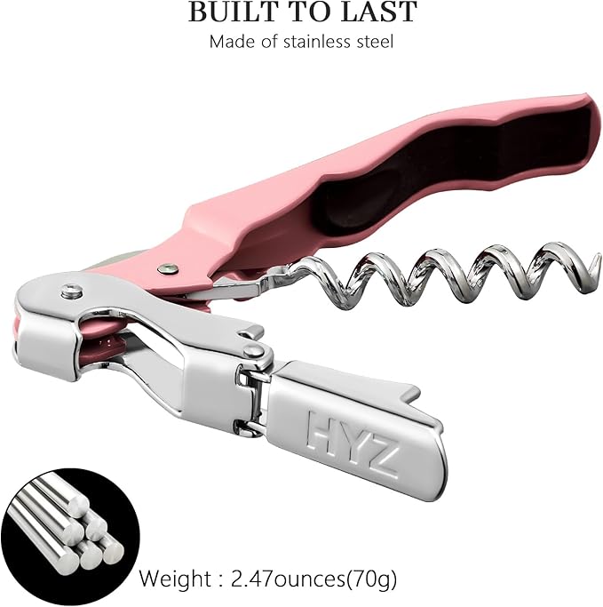 HYZ 2-Pack Wine Opener Waiter Corkscrew, Professional Wine Key for Servers, Bartender with Foil Cutter, Manual Wine Bottle Opener Double Hinged (Pink Mesa) - Image 6