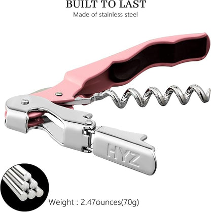 HYZ 2-Pack Wine Opener Waiter Corkscrew, Professional Wine Key for Servers, Bartender with Foil Cutter, Manual Wine Bottle Opener Double Hinged (Pink Mesa) - Image 6