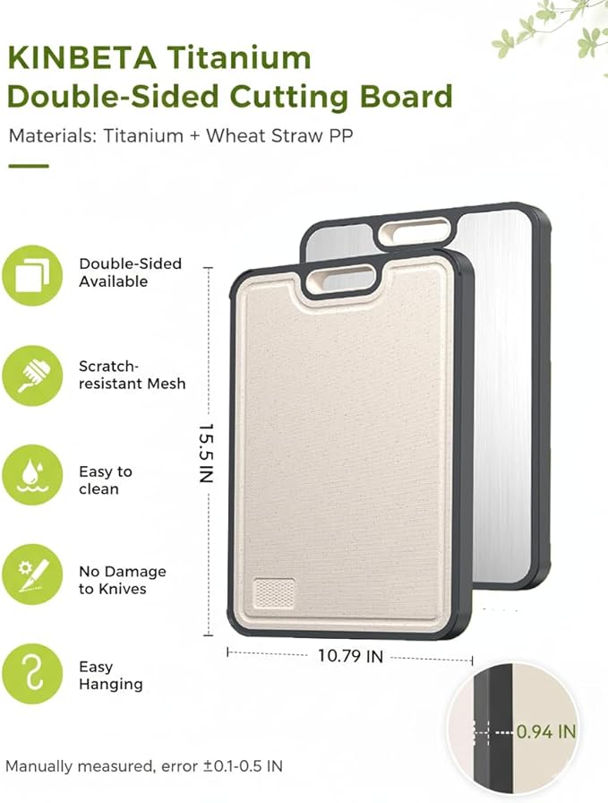 Cutting Board,Titanium Cutting Boards for Kitchen, Cutting Board Double Sided Food Grade, Pure Titanium/PP, Easy to Clean Large Size 16”×11”
