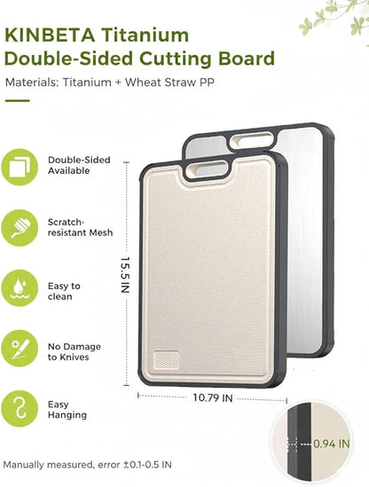 Cutting Board,Titanium Cutting Boards for Kitchen, Cutting Board Double Sided Food Grade, Pure Titanium/PP, Easy to Clean Large Size 16”×11”