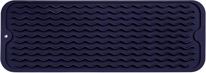 MicoYang Silicone Dish Drying Mat for Multiple Usage,Easy clean,Eco-friendly,Heat-resistant Silicone Mat for Kitchen Counter,Sink,Bar,Bottle,or Cup Navy Blue M 17 inches x 6 inches by MicoYang