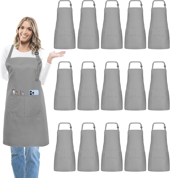 15 Pcs Adult Aprons Bulk with Pockets Adjustable Bib Chef Apron for Women Men Painting Cooking Crafting (S/L) by IMERAGO