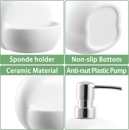 RQYIXI Soap Dispenser with Sponge Holder Ceramic Hand and Dish Soap Dispenser 25oz for Kitchen Bathroom