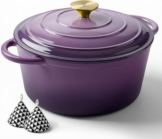 Miereirl 4.5 Quart Enameled Dutch Oven Pot with Lid, Cast Iron Dutch Oven with Dual Handles for Bread Baking, Cooking, Non-stick Enamel Coated Cookware, Purple by Miereirl