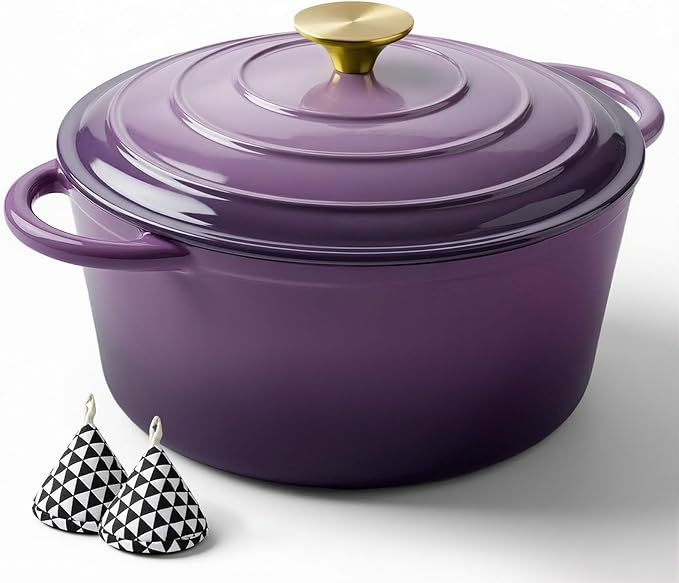 Miereirl 6 Quart Enameled Dutch Oven Pot with Lid, Cast Iron Dutch Oven with Dual Handles for Bread Baking, Cooking, Non-stick Enamel Coated Cookware, Purple by Miereirl