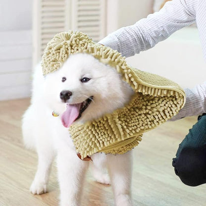 Muddy Mat® Doggy Dryer, Highly Absorbent Microfiber Washable Dog Shammy, Quick Drying Towel Absorber, Extra Soft Plush Wrap Chenille Bath Towels to Dry Soggy Large Pets & Small Puppy - Beige - Image 8