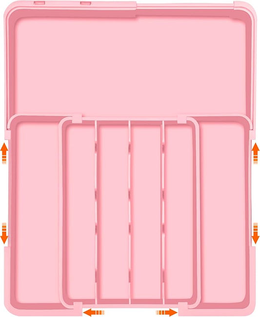 Spaclear Silverware Organizer - Expandable Silverware Drawer Organizer, Adjustable Drawer Organizer, Silverware Tray for Drawer 15.2"x 19" Utensil Drawer Organizer, Kitchen Organizers Storage, Pink