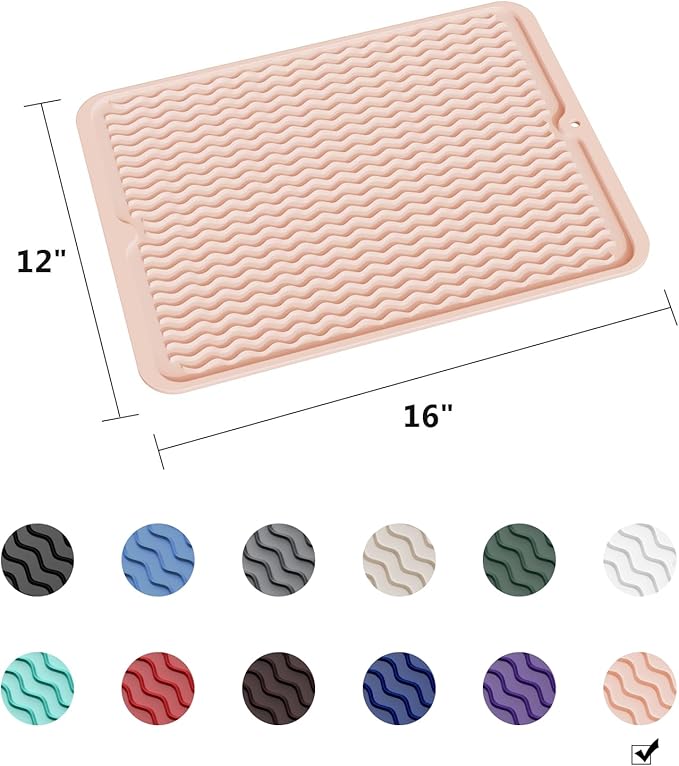 ZLR Silicone Dish Drying Mat & Heat Resistant Trivet (12" x 16") - Waterproof Counter Protector for Air Fryer, Coffee Maker - Non-Slip, BPA Free Kitchen Pad, Easy Clean Dishwasher Safe (Peach Pink) - Image 6