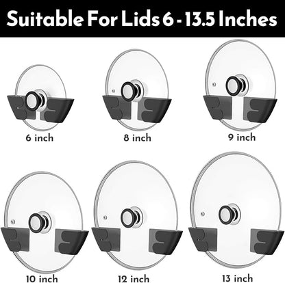 Niceyos Universal Adjustable Pot Lid Organizer for Cabinet - Upgraded Patented Set of 4 Pan Lids Organizers Inside Cabinet Door Wall Mount Pots Top Holder for Kitchen Cupboard, Fits 6" to 14" (Black) - Image 2
