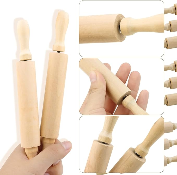 BILLIOTEAM 6 Pack 8 Inch Mini Wood Rolling Pin,Great for Children Kids Girls and Boys,Small Wooden Rollers for Art and Crafting,Baking,Cookie Dough,Cooking,Clay,Play Doh - Image 7