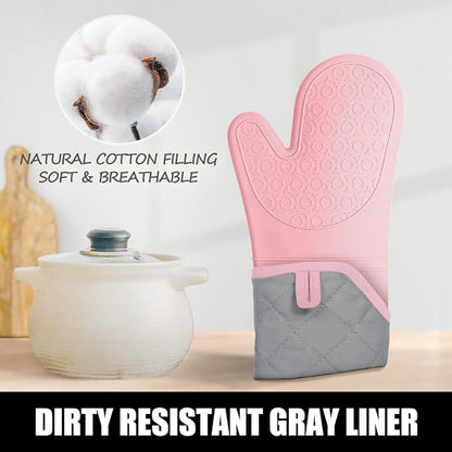 Rorecay 6pcs Oven Mitts and Pot Holders Sets for Kitchen, Extra Long Non-Slip Silicone Oven Gloves Heat Resistant 500 Degrees Potholders Hot Pads for Baking Cooking, Quilted Liner, Pink - Image 6