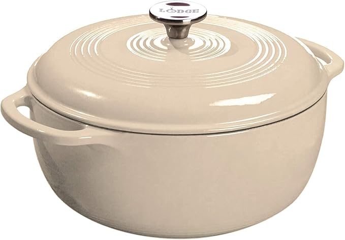 Lodge Essential Enamel Cast Iron Dutch Oven with Lid - Oven-Safe Enamel Cookware up to 500° F - Heat-Retaining Braising & Roasting Pot - Non-Toxic Cookware - 7.5 Quart, Sandalwood by Lodge
