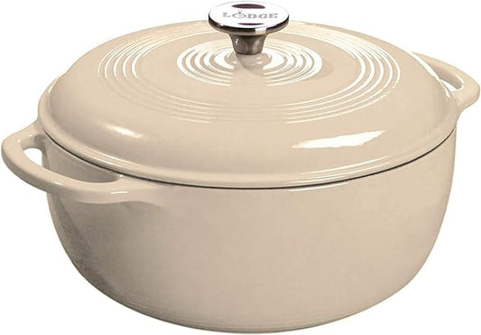 Lodge 3 Quart Enameled Cast Iron Dutch Oven with Lid – Dual Handles – Oven Safe up to 500° F or on Stovetop - Use to Marinate, Cook, Bake, Refrigerate and Serve – Sandalwood by Lodge