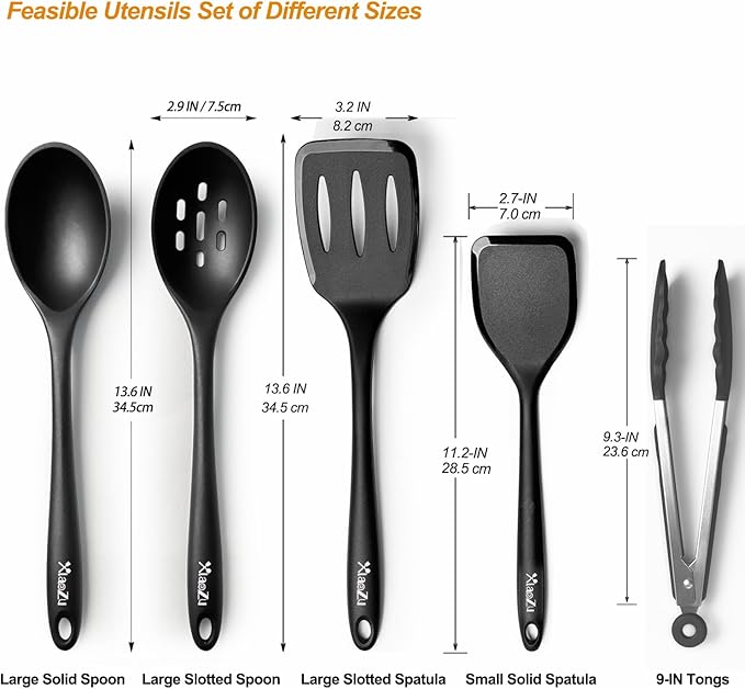 Silicone Cooking Utensils Set, Heat Resistant and large Non Stick Spatulas & Spoons for Kitchen, Ideal BPA Free Kitchen Turners for Frying, Mixing,Serving,Draining,Turning - Image 2