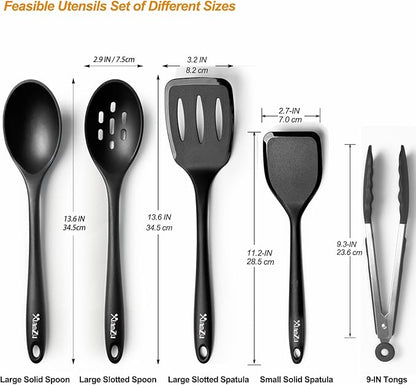 Silicone Cooking Utensils Set, Heat Resistant and large Non Stick Spatulas & Spoons for Kitchen, Ideal BPA Free Kitchen Turners for Frying, Mixing,Serving,Draining,Turning - Image 2