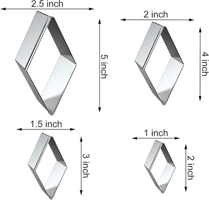 Rhombus Diamond Cookie Cutter Set - 4 Piece Assorted Sizes (5 Inch, 4 Inch, 3 Inch, 2 Inch) - Stainless Steel