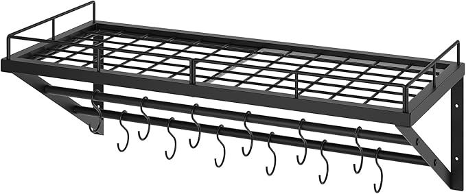 YATINEY Pot Rack, 30 Inch Wall Mounted Pot Rack, Kitchen Pot and Pan Organizer with 2 Tier Hanging Rails, 12 S-Hooks, Space Saving, for Kitchen Cookware Organizer, Black PR02BK - Image 8