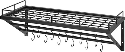 YATINEY Pot Rack, 30 Inch Wall Mounted Pot Rack, Kitchen Pot and Pan Organizer with 2 Tier Hanging Rails, 12 S-Hooks, Space Saving, for Kitchen Cookware Organizer, Black PR02BK - Image 8