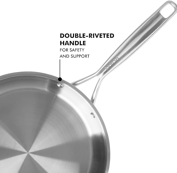 Babish 12-Inch Tri-Ply Stainless Steel Frying Pan with Lid – Professional Grade Skillet for Searing, Sautéing & Even Heat Cooking - Image 4