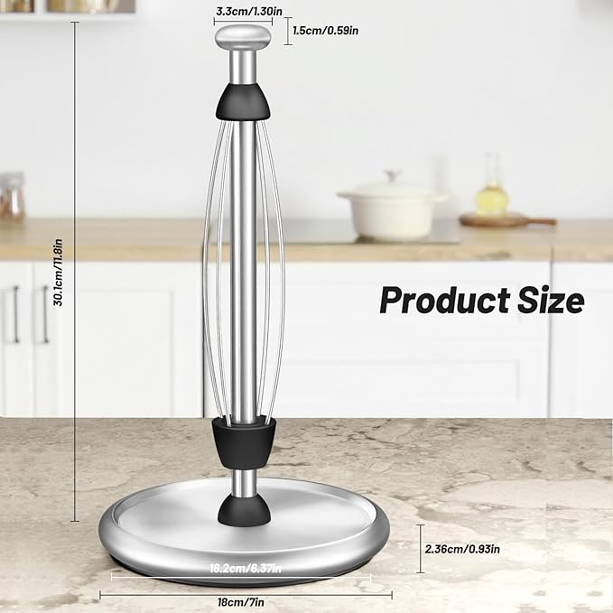 VEHHE Simply Tear Paper Towel Holder Countertop with EVA Non-Slip Pad, Damping Function Paper Towel Stand with Weighted Base for Bathroom and Kitchen (Silver) - Image 4