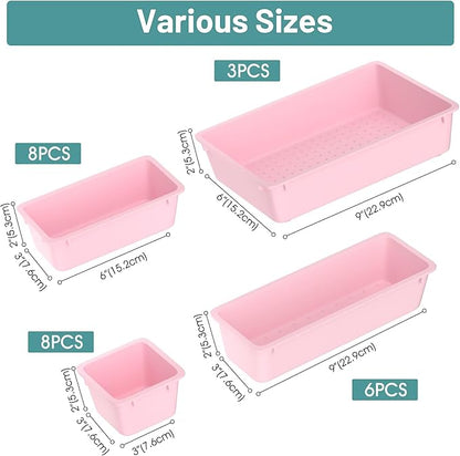 WOWBOX 25 PCS Plastic Drawer Organizer Set, 4 Sizes Desk Drawer Divider Organizers and Storage Bins for Makeup, Jewelry, Gadgets for Kitchen, Bedroom, Bathroom, Office, Pink - Image 2