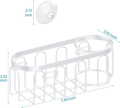 2-in-1 Sponge Holder for Kitchen Sink, Sink Caddy Kitchen Sink Organizer with 3 Suction Cups, No Drill Rustproof Sink Sponge Holder for Dish Brush, Soap & Sponge (White)