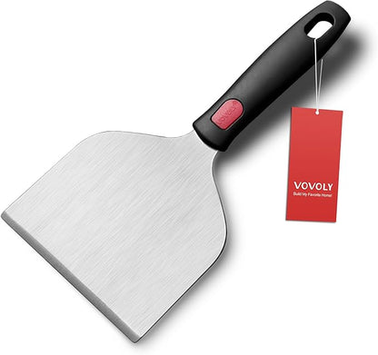Vovoly Wide Griddle Scraper, 4.3“x4.3'' Smashed Burger Scraper Grill Scraper Spatula Burger Turner - Full Tang Silicon Handle Professional Grade Grill Accessories, Knife Grade Stainless Steel by VOVOLY