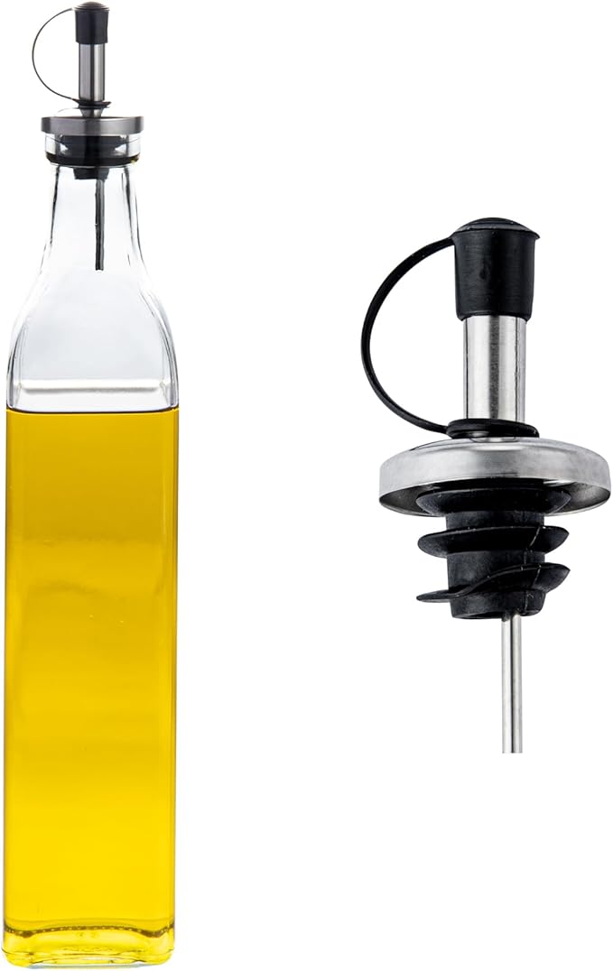 Restaurantware RW Base 16.9 Ounce Olive Oil Dispenser 1 Kitchen Oil Dispenser Bottle - With Stopper Spout Non-Leaking Clear Glass Olive Oil Pourer For Cooking Or Salad Dressings