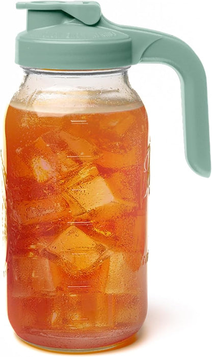 County Line Kitchen Glass Mason Jar Pitcher with Lid - Wide Mouth, 2 Quart (64 oz) - Heavy Duty, Leak Proof - Sun & Iced Tea Pitcher, Cold Brew Coffee, Breast Milk Storage, Water - Sage by CountyLineKitchen