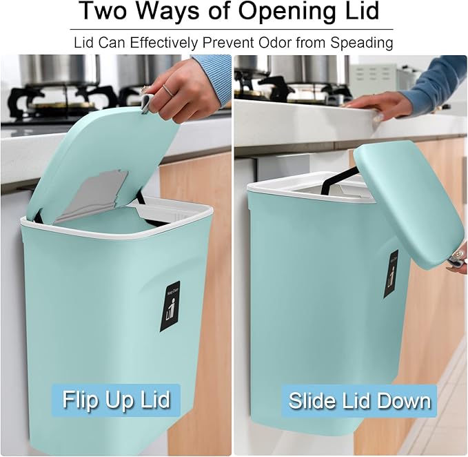 Tiyafuro 2.4 Gallon Kitchen Compost Bin for Counter Top or Under Sink, Hanging Small Trash Can with Lid for Cupboard/Bathroom/Bedroom/Office/Camping, Mountable Indoor Compost Bucket (Blue) - Image 3