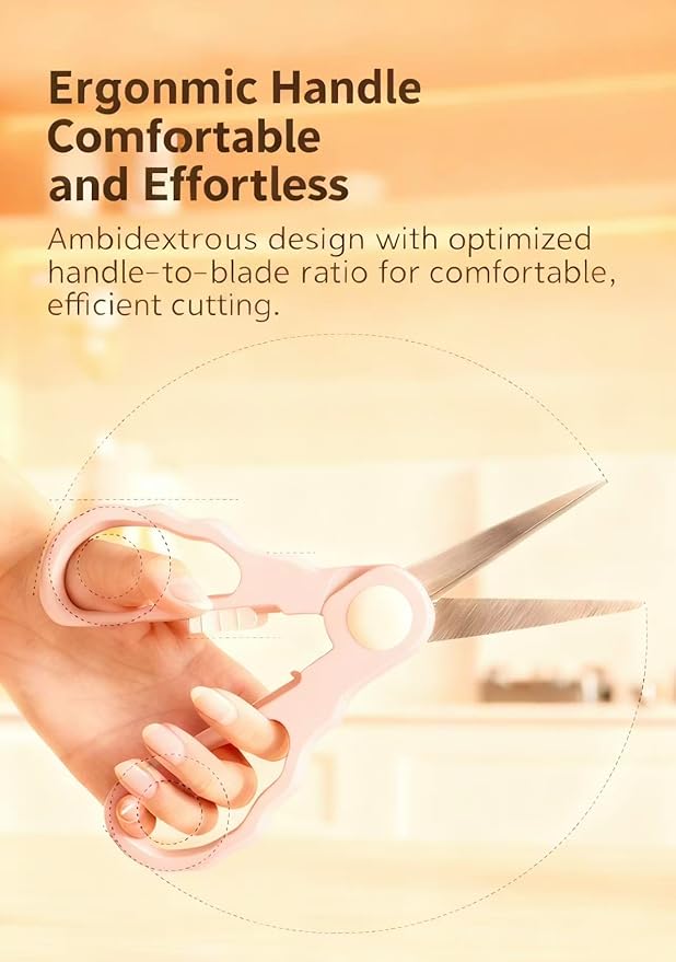 Baby Food Scissors with Travel Case, Portable Stainless Steel Shears with Safety Lock, Dishwasher Safe, Kitchen Scissors, Healthy Food Cutter with Dust Cover, Pink