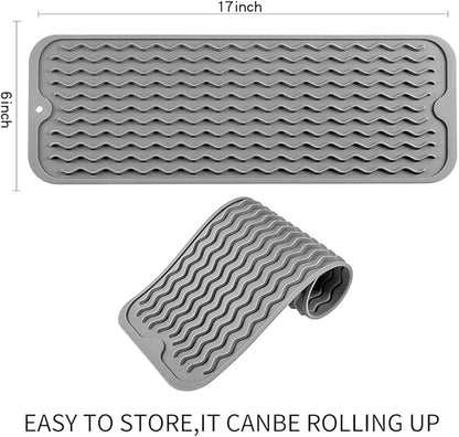 MicoYang Silicone Dish Drying Mat for Multiple Usage,Easy clean,Eco-friendly,Heat-resistant Silicone Mat for Kitchen Counter,Sink,Bar,Bottle,or Cup Grey M 17 inches x 6 inches - Image 2