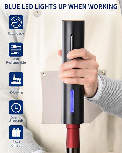 CIRCLE JOY Electric Wine Bottle Opener Set Rechargeable Wine Corkscrew Cordless Wine Set with Charging Base, Foil Cutter, Wine Aerator Pourer and Wine Stopper, Black - Image 3