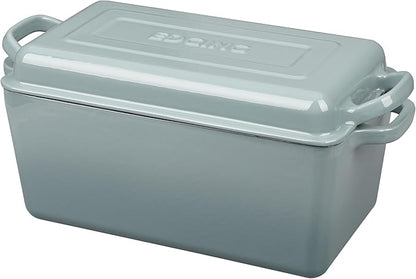 EDGING CASTING Enameled Cast Iron Dutch Oven, Oblong Bread Oven for Sourdough Bread Baking, Baking Pan, Dual Handles, Oven Safe, 4 Quart, Seasalt