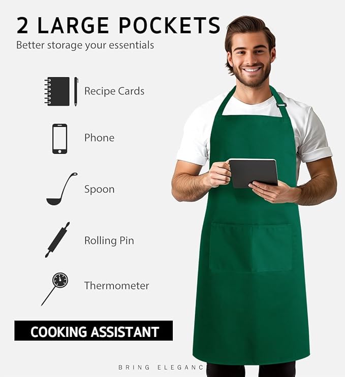 Syntus Apron for Men Women, Adjustable Cooking Kitchen Chef Aprons with 2 Pockets, Cotton/Polycotton/Polyester - Image 3