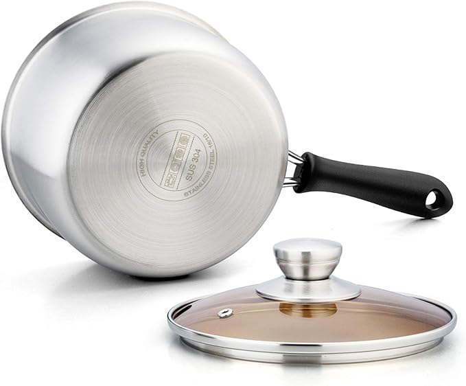P&P CHEF 3 Quart Saucepan Small Pot, Stainless Steel Saucepan with Lid, Small Sauce Pan for Home Kitchen Restaurant Cooking, Visible Glass lid & Bakelite Heat-Proof Handles,Dishwasher Safe, 1 Pc - Image 4