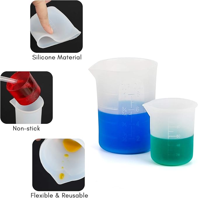 Gartful 16PCS Silicone Measuring Cups Set, Resin Casting DIY Tool Kit, 2PCS 250ml Large Pouring Cups, 4PCS 100ml Reusable Measurements Cups, 4pcs Mixing Cups, 2PCS Large and 4 Smaller Stir Sticks