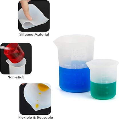 Gartful 16PCS Silicone Measuring Cups Set, Resin Casting DIY Tool Kit, 2PCS 250ml Large Pouring Cups, 4PCS 100ml Reusable Measurements Cups, 4pcs Mixing Cups, 2PCS Large and 4 Smaller Stir Sticks