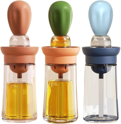 TINMIX Oil Dispenser with Brush - 3 Pack Glass 2 IN 1 Oil Dispensing Bottle with Basting Brush for Cooking Frying Baking Kitchen, 180ml, T-OB21 Blue+Green+Red by TINMIX