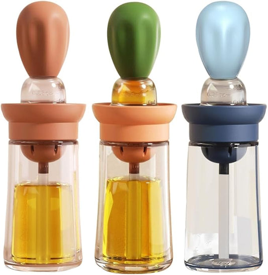 TINMIX Oil Dispenser with Brush - 3 Pack Glass 2 IN 1 Oil Dispensing Bottle with Basting Brush for Cooking Frying Baking Kitchen, 180ml, T-OB21 Blue+Green+Red by TINMIX