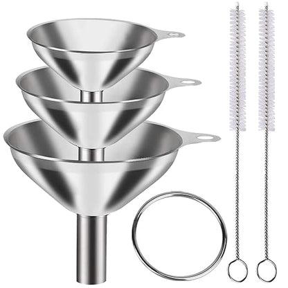 Metal Stainless Steel Funnel, Large Medium Small Funnel Set of 3, Food Grade Mini Funnels for Kitchen Use Filling Bottles Flask Cooking, 2 Brushes YLYL by YLYL